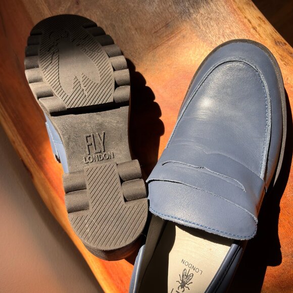 Fly London Toky Platform Penny Loafer Blue Size 10 - Picture 6 of 6